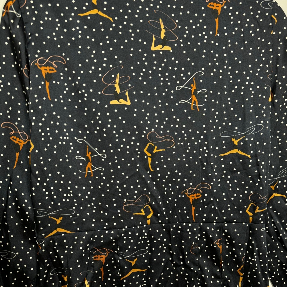 ZARA Gymnast Dancer Streamer Print Button Down Shirt Dress Navy Dark Blue Small - Picture 2 of 12